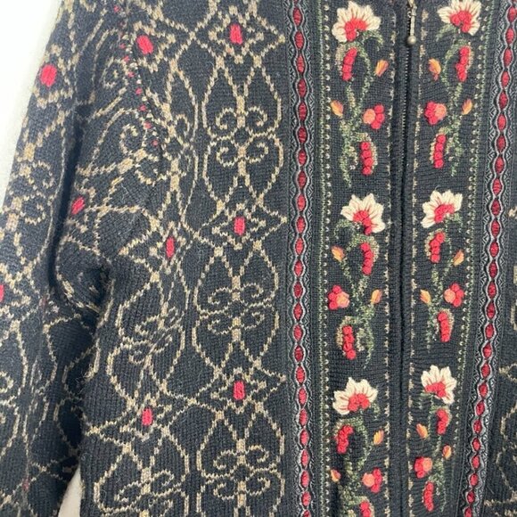 Vintage Icelandic Design 100% wool Floral European Style Zip Jacket Size: M - Picture 5 of 10
